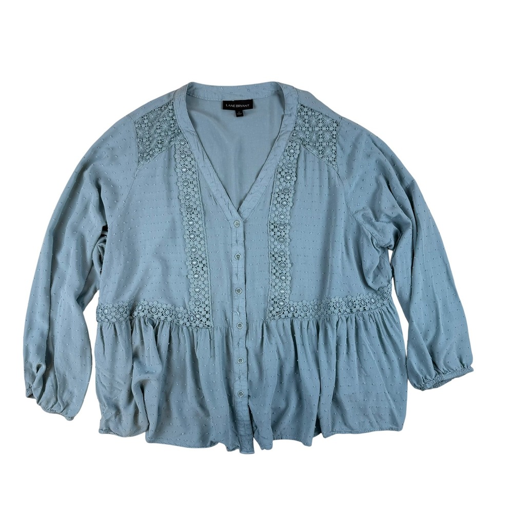 Lane Bryant 24 Boho Peplum‎ Blouse Rayon Crochet Lace Trim